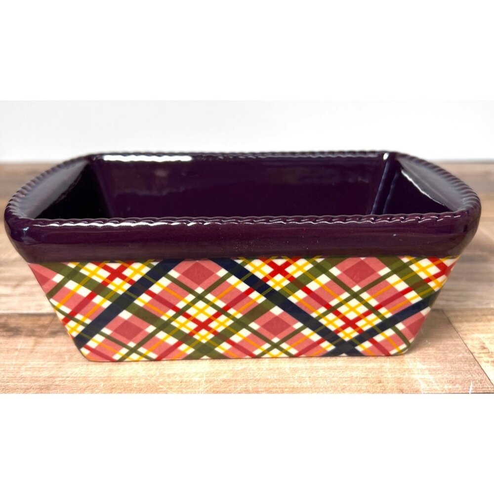 Temptations Rectangular Baking Dish Purple & Plaid Design Oven & Dishwasher Safe